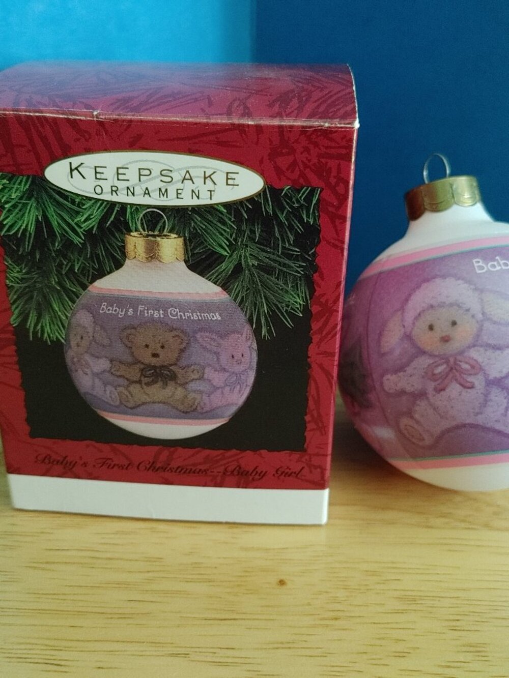 Vintage 1993 Hallmark Keepsake Glass Ornament "Baby Girls First Christmas"